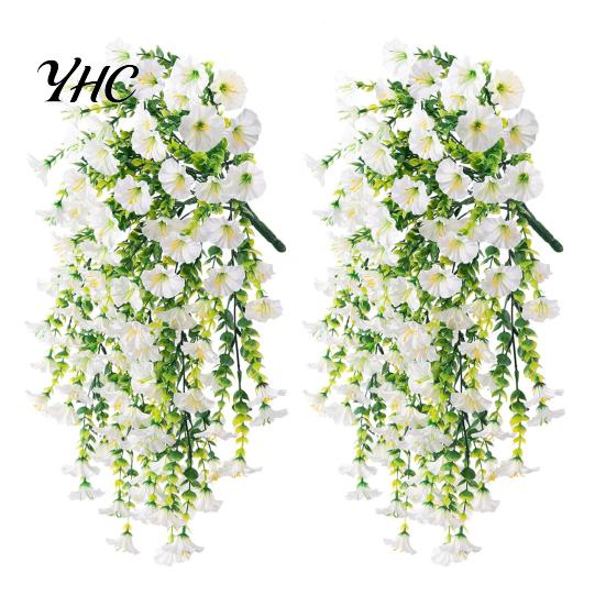 Easy-care Artificial Flowers 2 Pcs Hanging Petunia UV Resistant Faux Party Decoration Reusable Simulated Petunias for Outdoors Festive Wedding