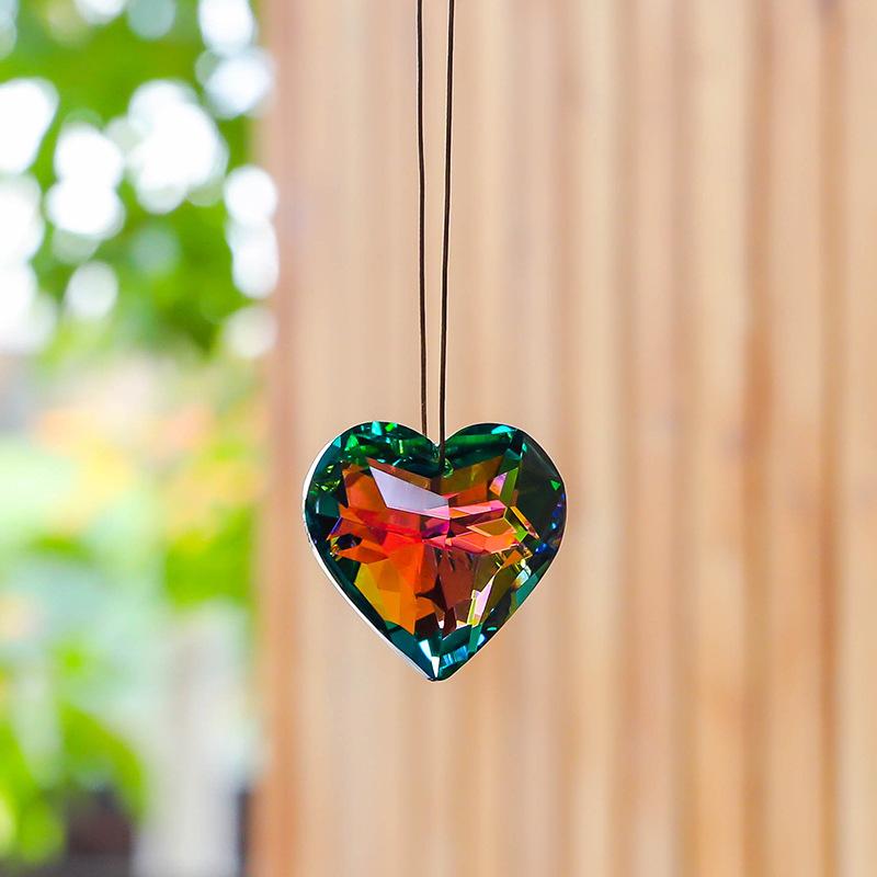 Crystal Peach Prism Suncatcher Prism Heart Shaped Hanging Pendant Decorative Rainbow Maker Window Home Office Garden Decoration