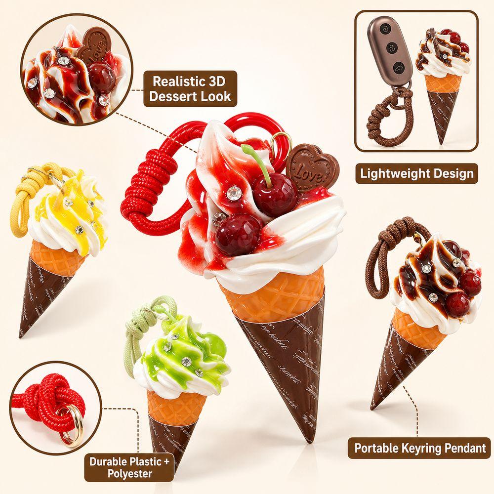 Cute Cartoon Ice Cream Keychain Food Shaped Backpack Pendant New Dessert Keychain Key Accessories