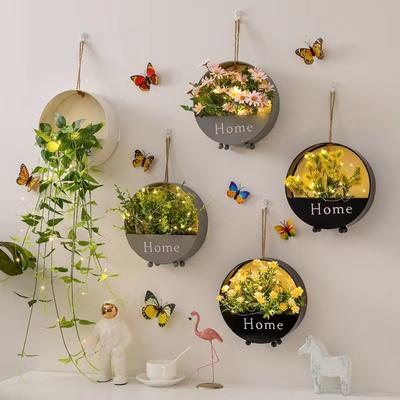 Künstliche Wandbehangblumen Pflanzgefäß Oblate Vase Kreatives Rundes Modernes Aufbewahrungsregal Korb für Balkon Wohnzimmer Kunstdekor