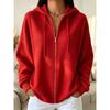 Women S Solid Color Zip Up Hooded Loose Knit Sweatshirt
