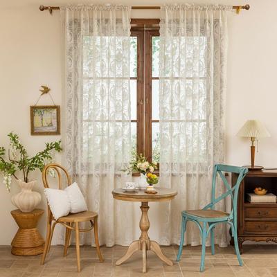 New French Blackout Sheer Lace Curtains with Rod Pocket