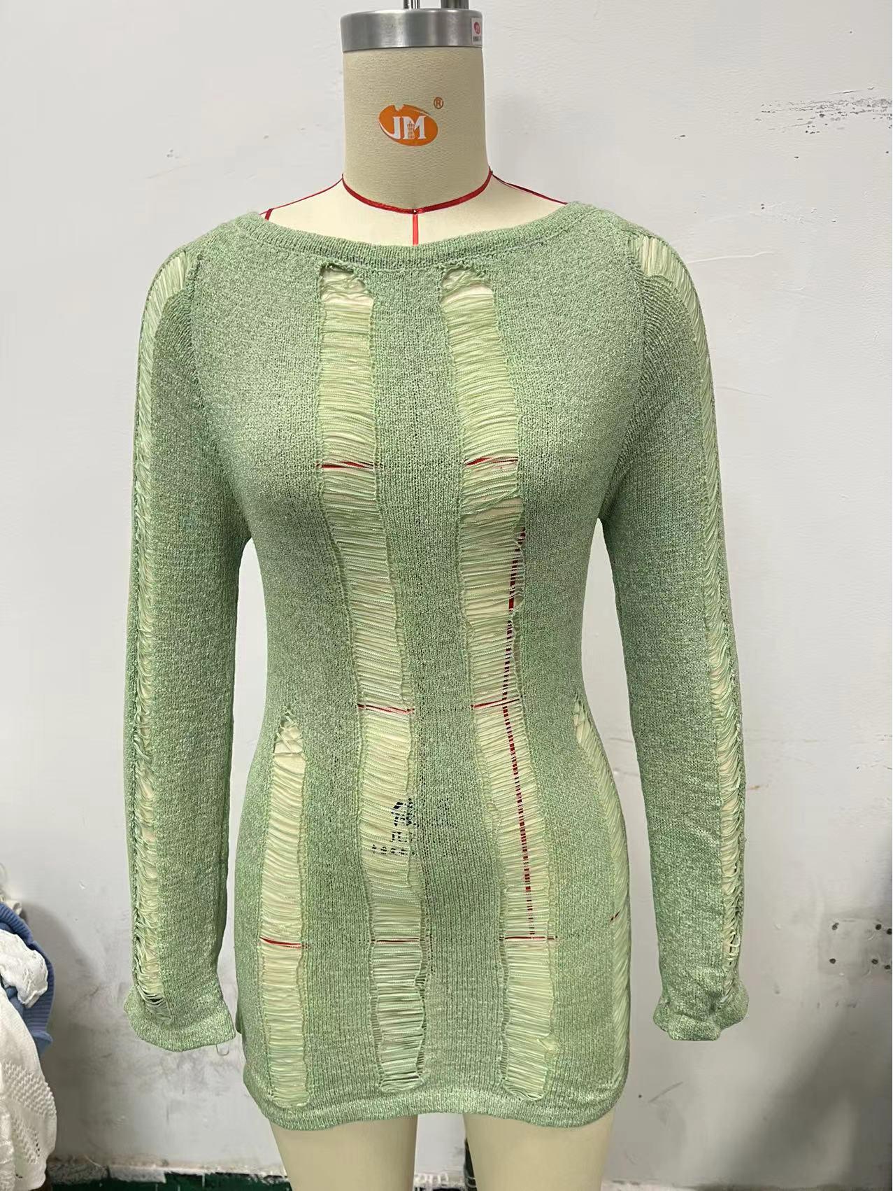 

Long Sleeve Backless Sexy Knit Cutout Bodycon Wool Dress - 2025 Spring/Summer Women s Fashion M трава зеленый