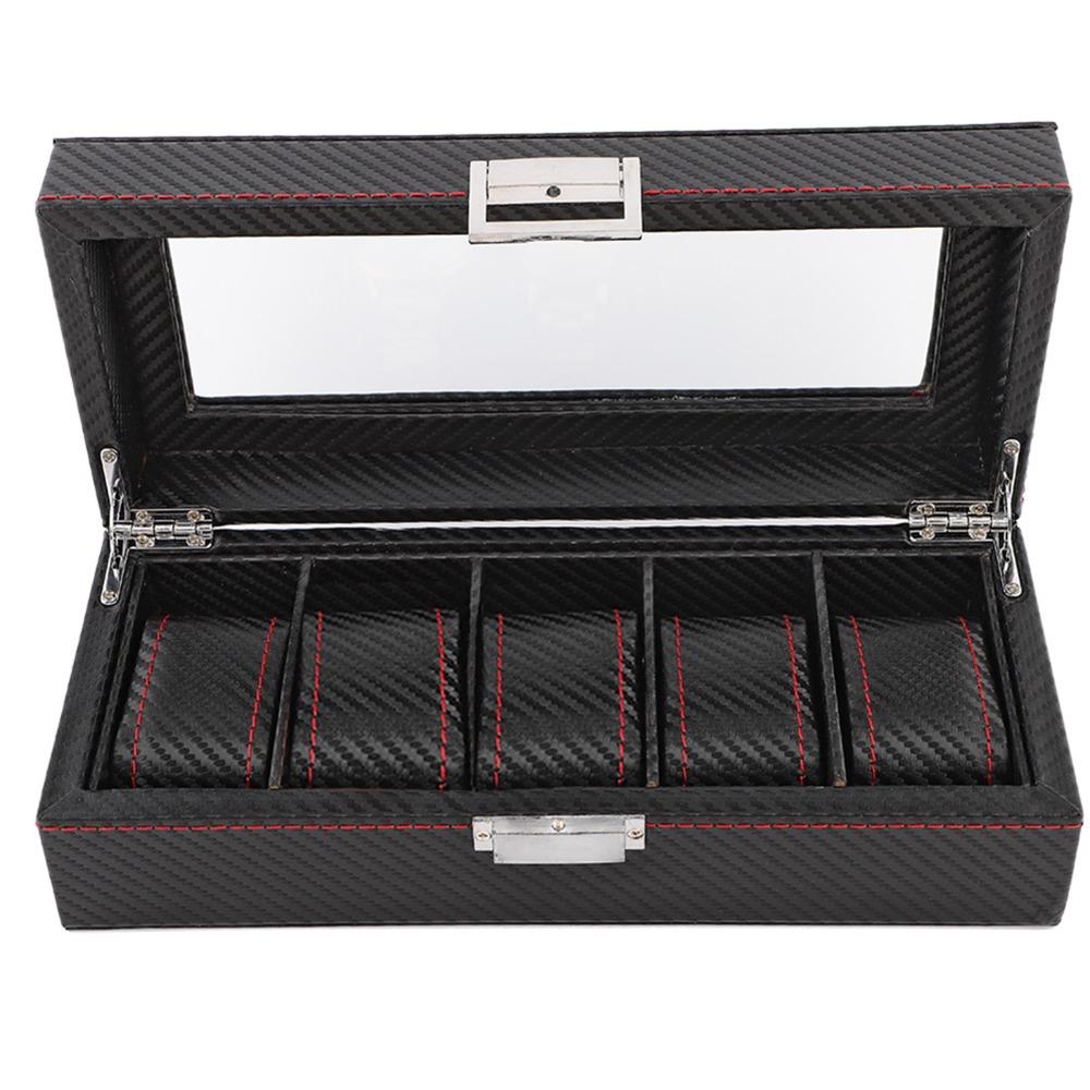 5-Slot Watch Box Carbon Fiber Display Case Durable Watch Case Storage