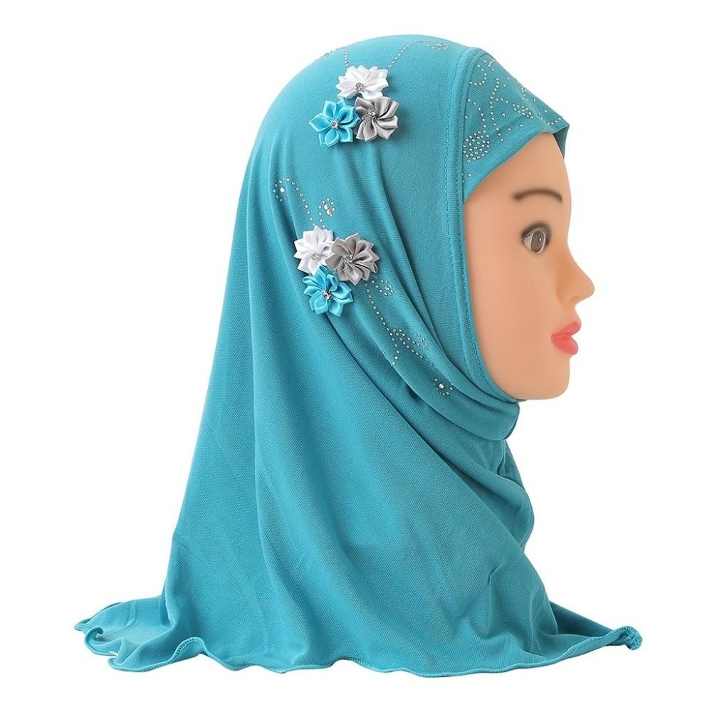 Flower Design Kids Hijab Jersey Material Islamic Headscarf Cute Girls Hijab  Kids Girls