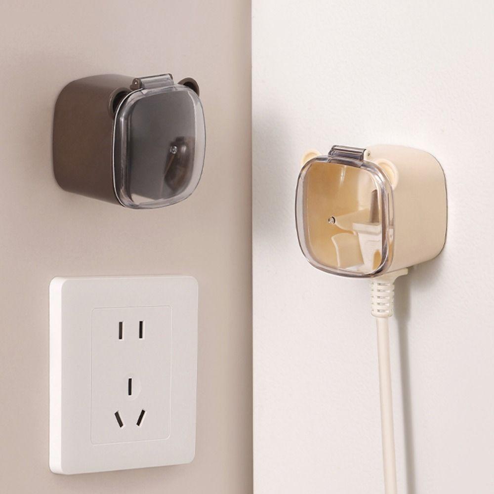 2Pcs Universal Wall Mounted Plug Holder 2-IN-1 Self-adhesive Plug Dust Cover Dustproof with Lid Power Socket Organizer