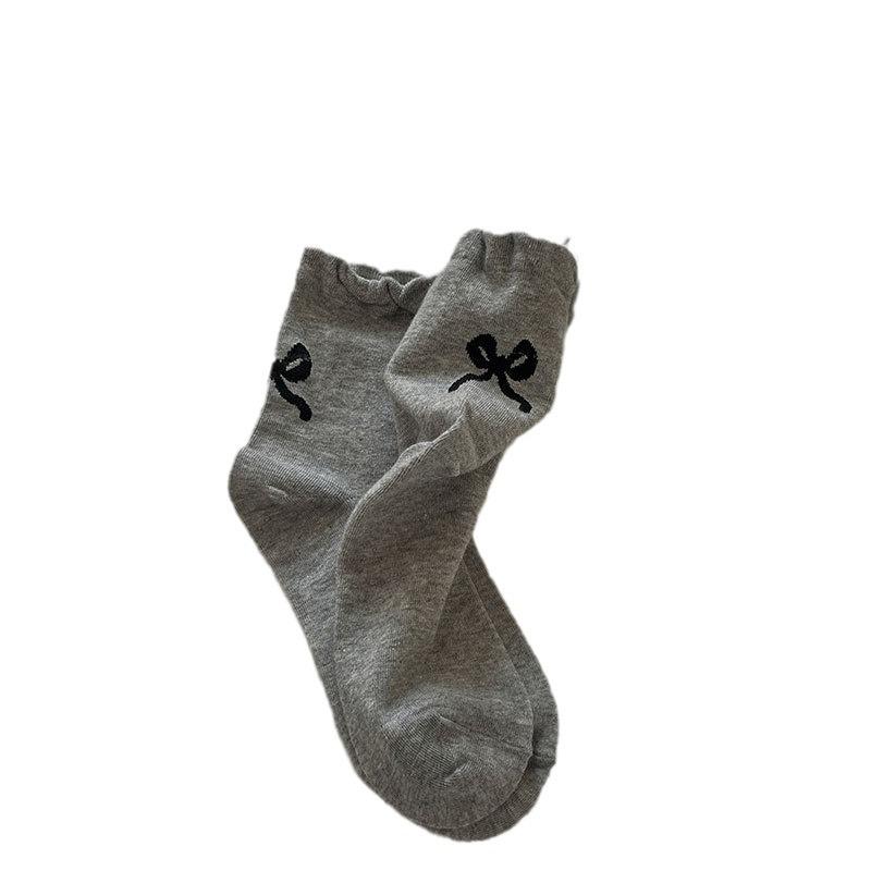 Heel Bow Pure Desire Niche Series Of Medium Socks New Thin And Light Preppy Style Stack Socks
