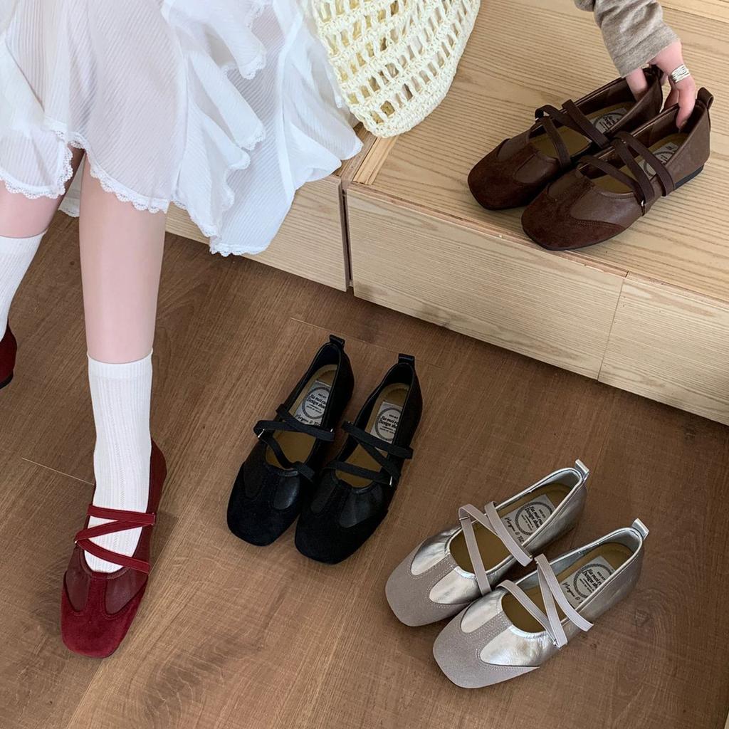 Fashion IPPEUM Women Ballet Flat Shoes Square Toe Soft Red PU Leather Mary Janes Shoes