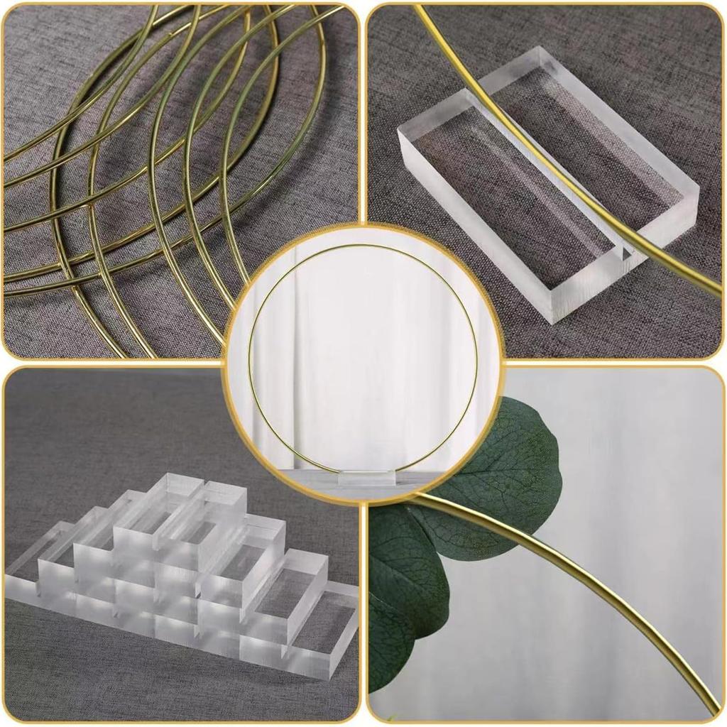 10pcs 30cm Gold Metal Wreath with Acrylic Base Wedding Table Centerpiece DIY Floral Ring Decor