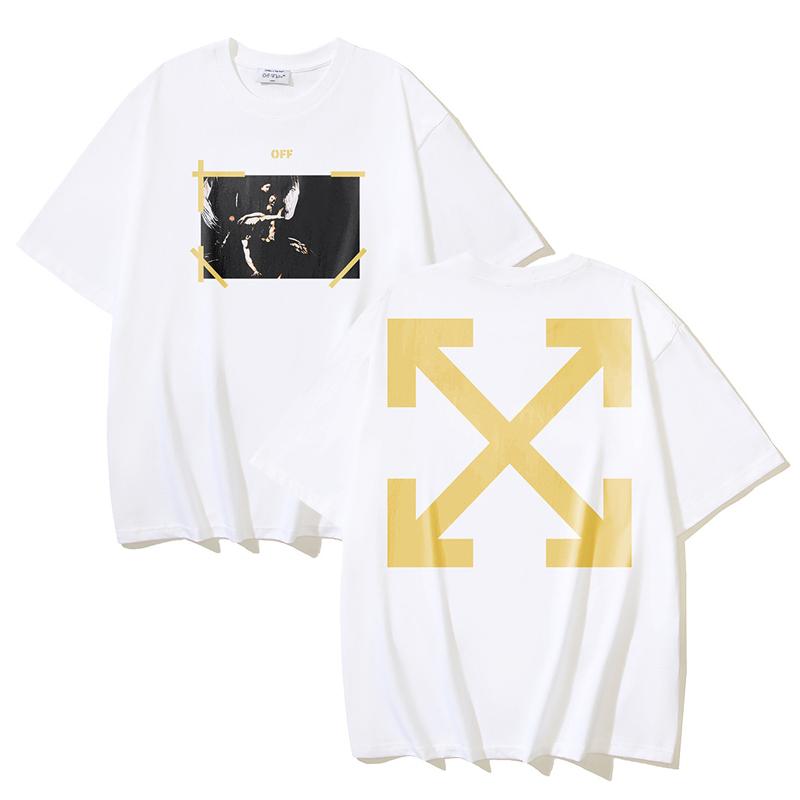 Off-White 2026 Summer New Angel Caravaggio Arrow Printed Short Sleeved T-shirt for Men and Women