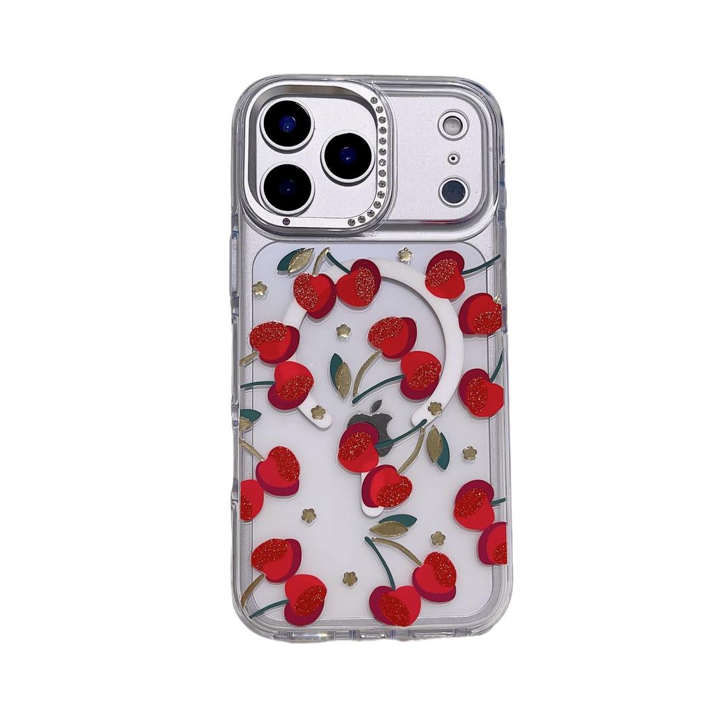 Floral Transparent Magnetic Bow Diamond Lens Case for iPhone 17 Pro Max