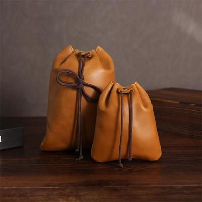 Vintage Genuine Leather Small Drawstring Coin Purse and Card Storage Bag