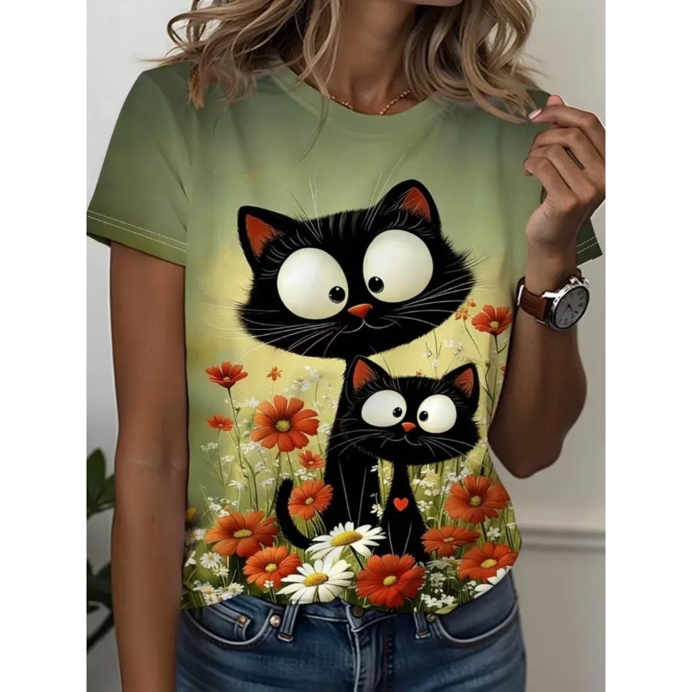 Summer Fashion Women's Animal 3D Printed T-shirt Comfortable Soft Breathable Loose Large Casual Sports Versatile Short Sleeve T-shirt