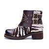 Johnature Genuine Leather Horsehair Patchwork Short Boots Retro Rivet Thick Heel Women's Boots