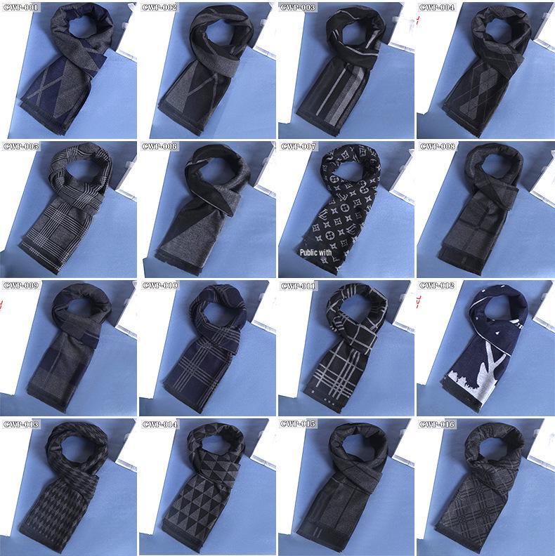 2025 Winter Men's Black Grey Plaid Imitation Cashmere Scarf