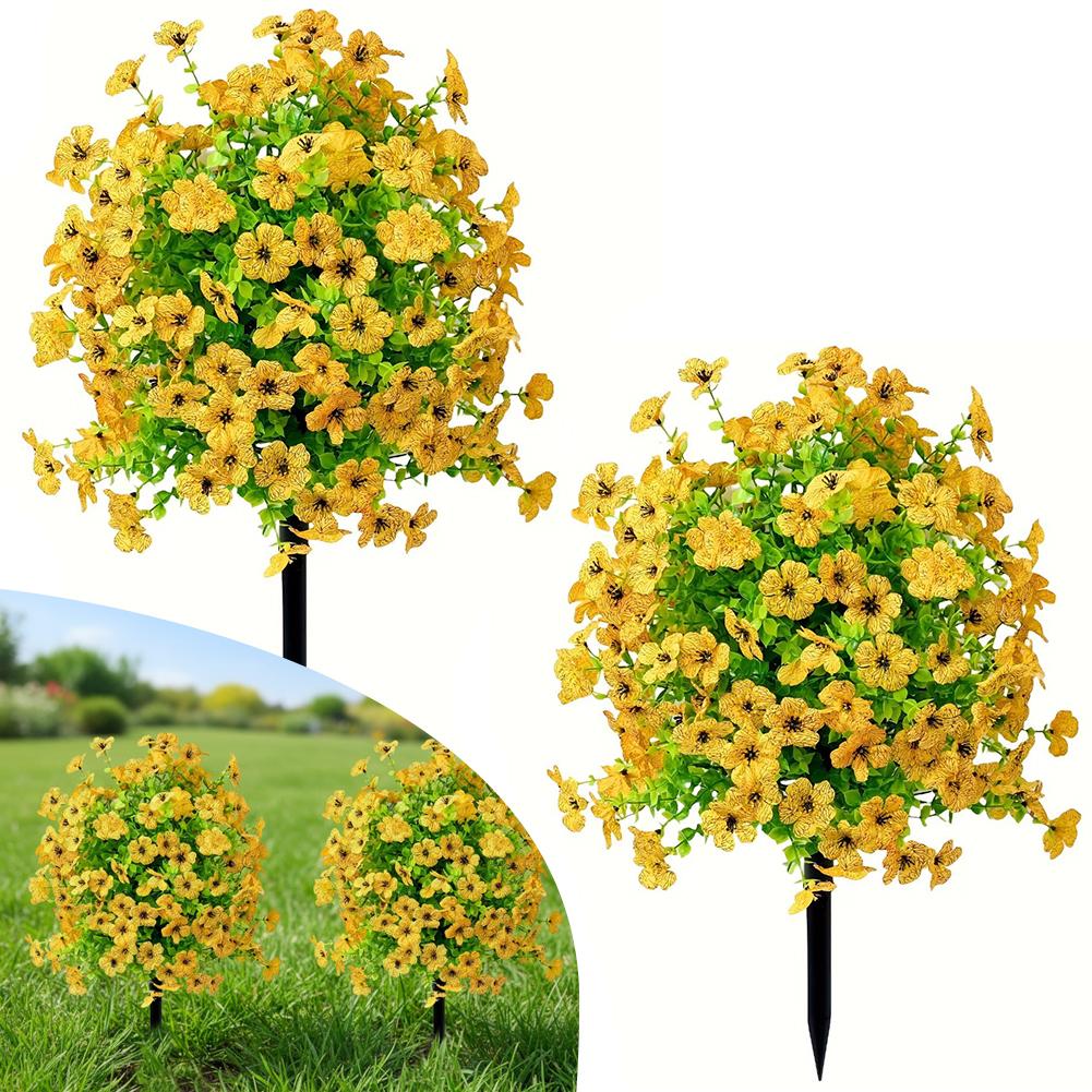 2pc Artificial Ball-Shaped Multicolor Flower Bush with Ground Stake for Garden Patio Flower Bed Yard Outdoor Party Decor