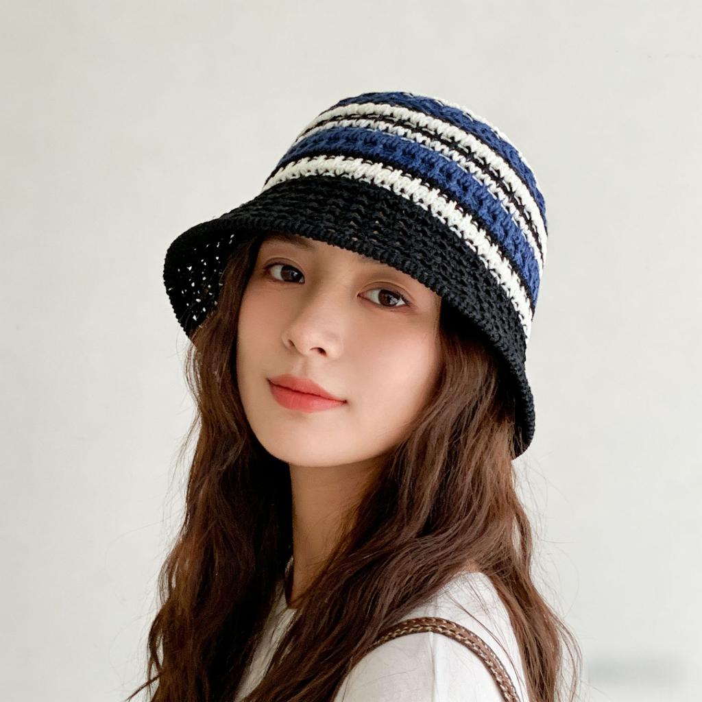 New bucket hat women's summer sunshade sunscreen straw woven basin hat versatile face small wide brim woven hat