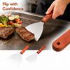 Stainless Straight Spatula with Wooden Handle for Teppanyaki Griddle Cooking