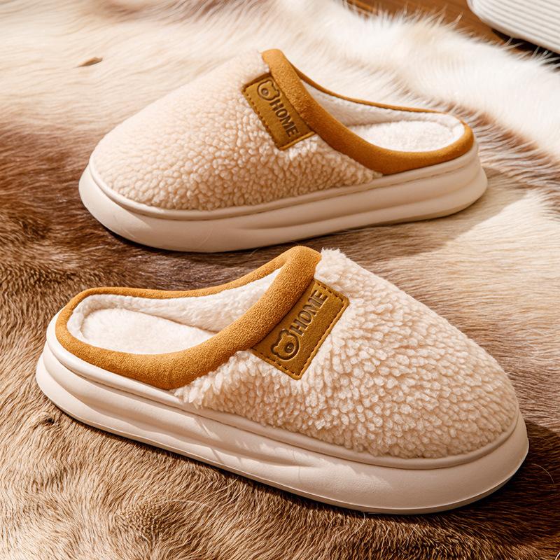 Cotton Slippers Women's Autumn and Winter Couple Thick-soled Indoor Home Warm Non-slip Plush Cotton Shoes Men