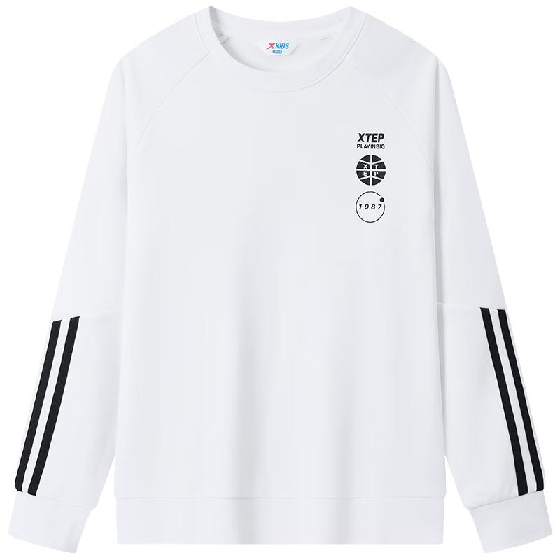 XTEP Kids Unisex Fleece-Lined Colorblock Round Neck Sweatshirt 140