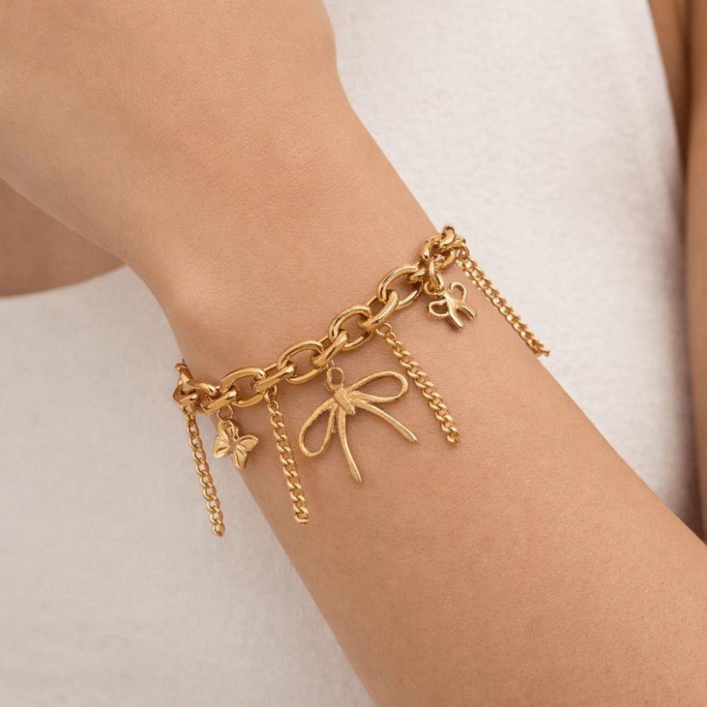 Bow Hollow Bracelet Love Heart Charm Bangle Elegant Gold Plated Bracelet  Party