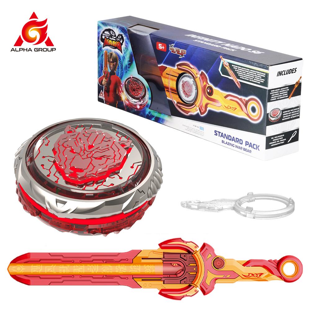 Favorite Toy Infinity Nado 6 Standard Pack - Blazing War Bear Metal Spinning Top Glowing Gyro With Monster Icon Sword Launcher Anime Kid Toy