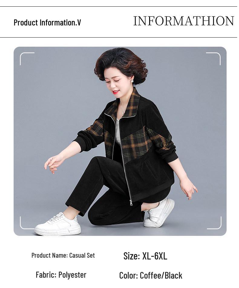Spring Corduroy Sportswear Set for Middle-aged Women - 2025 Style Two-Piece Jacket Outfit