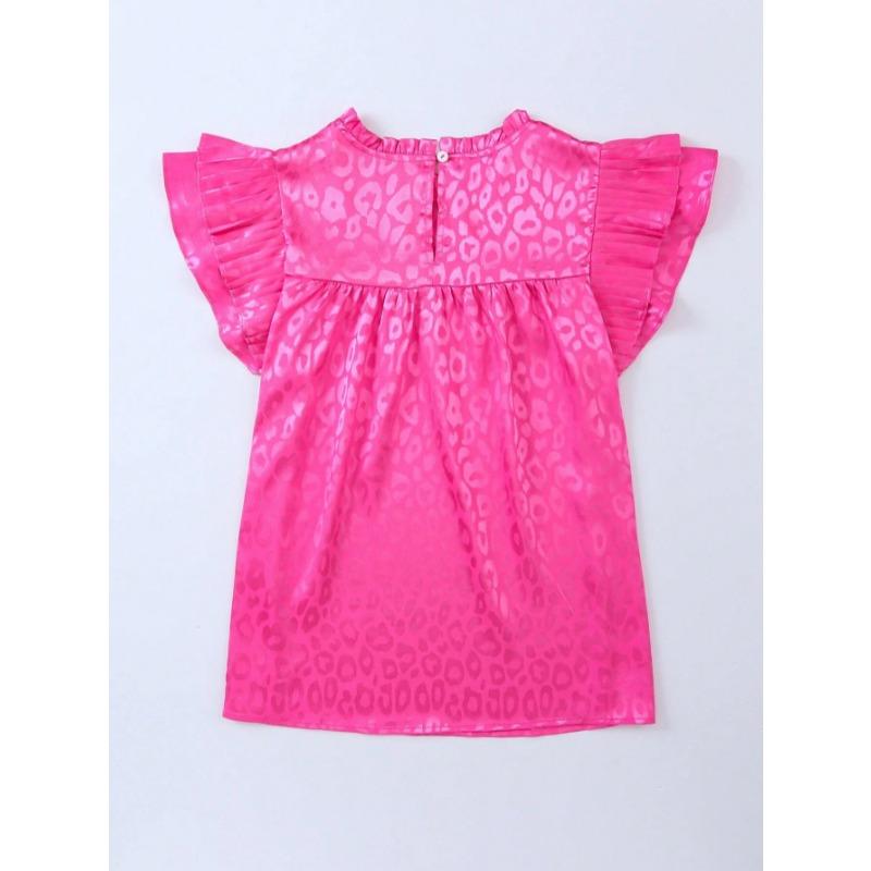 2025 Letnia moda Leopard Print damska bluzka Nowa swobodna prosta koszula z falbaniastymi rękawami plisowana damska góra plus size luźna odzież damska 3670