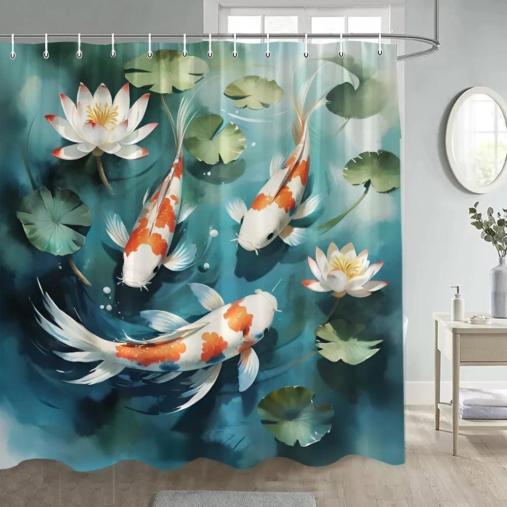 Japanese Style Flowers Bird Shower Curtain Beautiful Girl Red Floral Abstract Mountain Ink Art Landscape Decor Bathroom Curtains