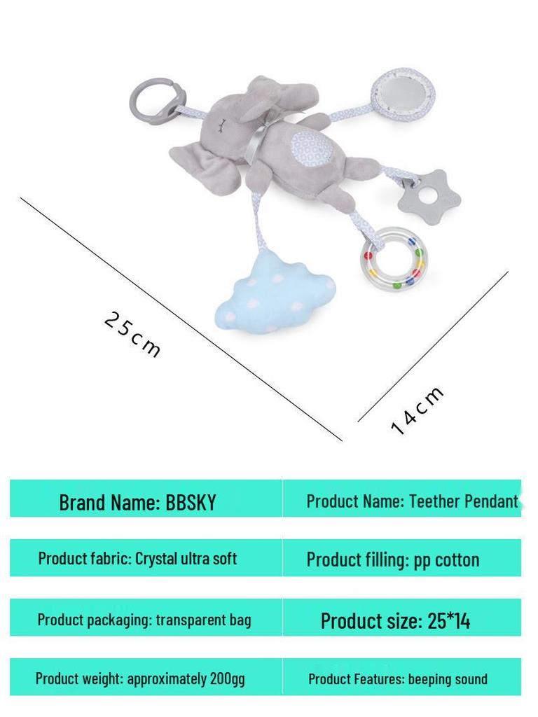 Baby Plush Animal Teether with Music, Jingling Sound, and Mirrored Crib Pendant