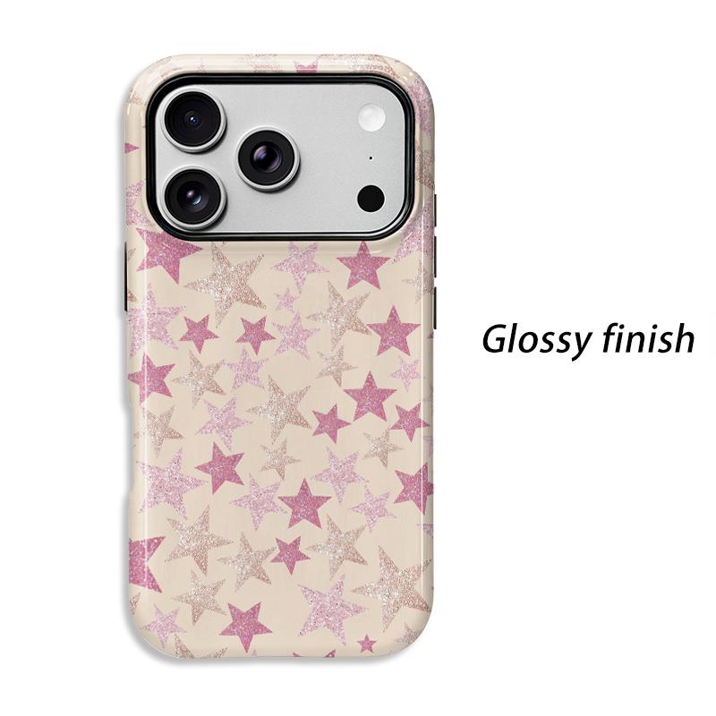 Shimmering Pink Glitter Star Sparkly Pattern Protective Shockproof Film Aesthetic Bumper Phone Case Cover For iPhone 13 14 15 16 17 Pro Max Plus