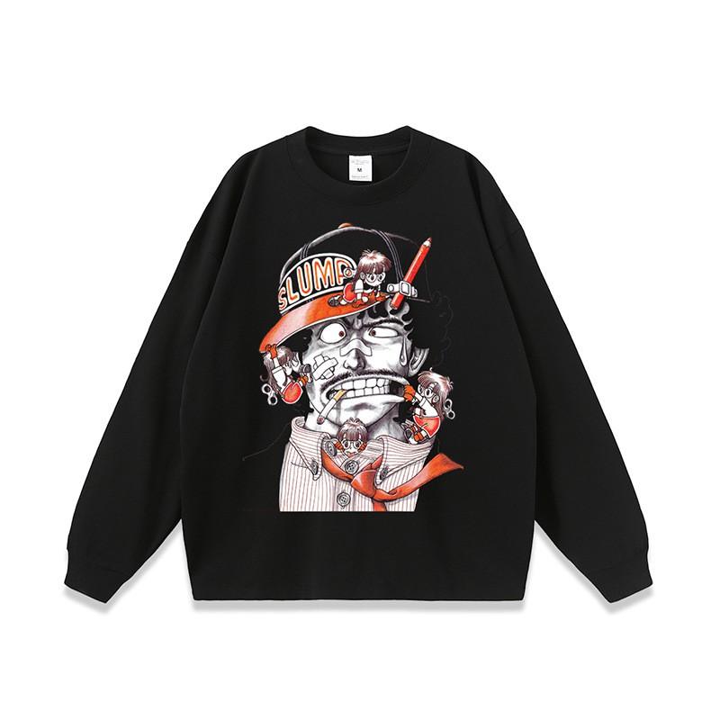 Mens Oversized Washed Cotton Long Sleeve Tee With Vintage Graphic Print Loose Fit Retro American Streetwear