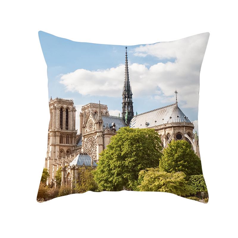 Notre Dame Cathedral French Landscape Pillow Cover European Print Cushion Waist Pillow Cover