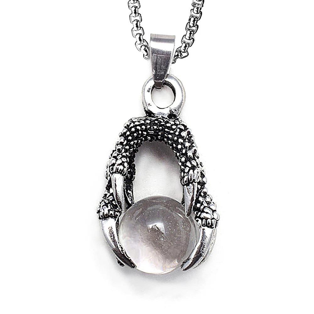 European and American Titanium Steel Dragon Claw Bead Pendant Stainless Steel Jewelry Inlaid Stone Pendant Personalized Men's Necklace