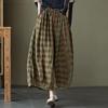 Cotton and Linen Plaid Women's Pants, Summer Fat Wide-leg Pants, Loose Large Size, Thin Bloomers
