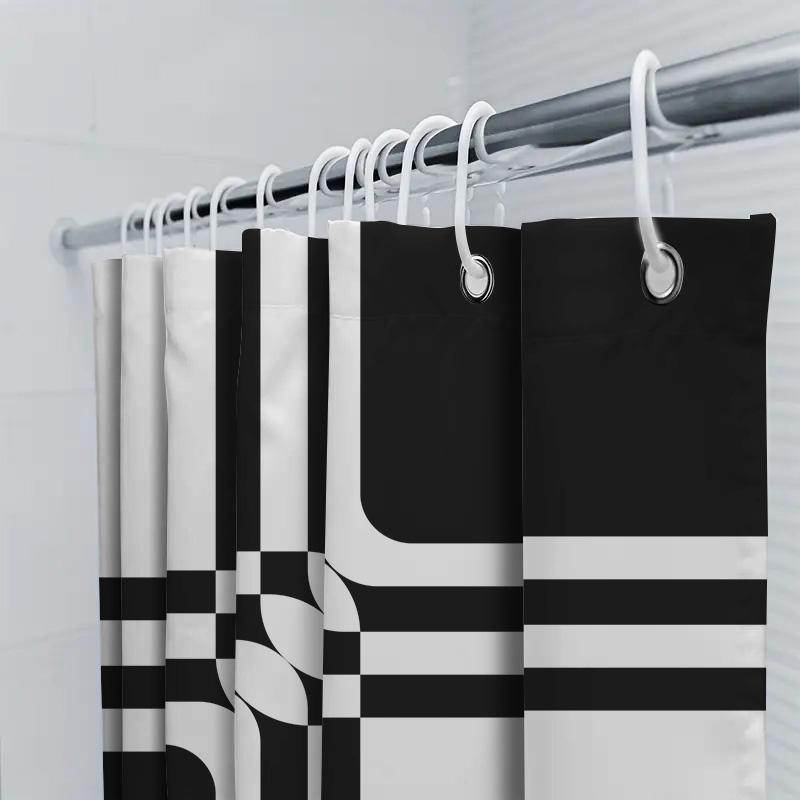 Black White Shower Curtain 3D Printed Waterproof Washable Decorative Bathtub Liner For Home Bathroom Accessories Large Size (180