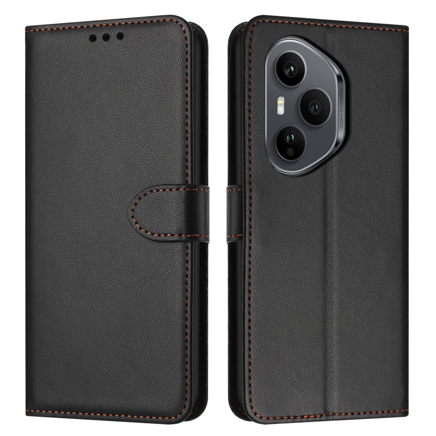 

Для Honor 400 Pro 5G (Глобальный) Чехол-подставка-кошелек кожаный чехол для телефона с ремешком Black