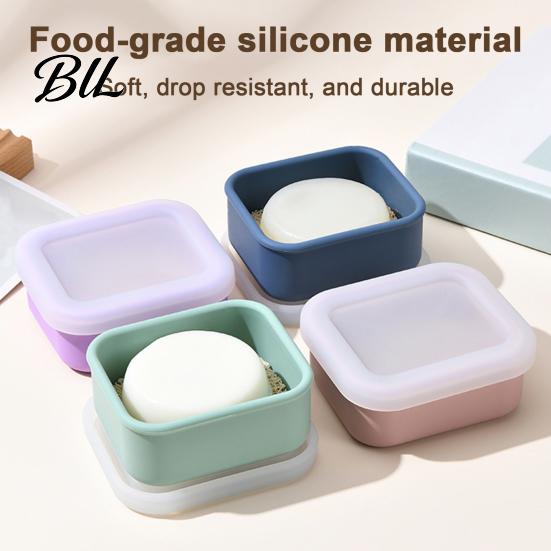 Food Grade Silicone Soap Dish Portable Box with Lid, Travel Mini Square Waterproof Container for Hiking Case, Reusable Camping Gym And Home