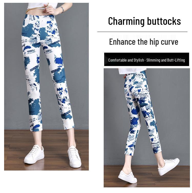 2025 Summer Floral Plaid Elastic Waist Slimming Pants for Women