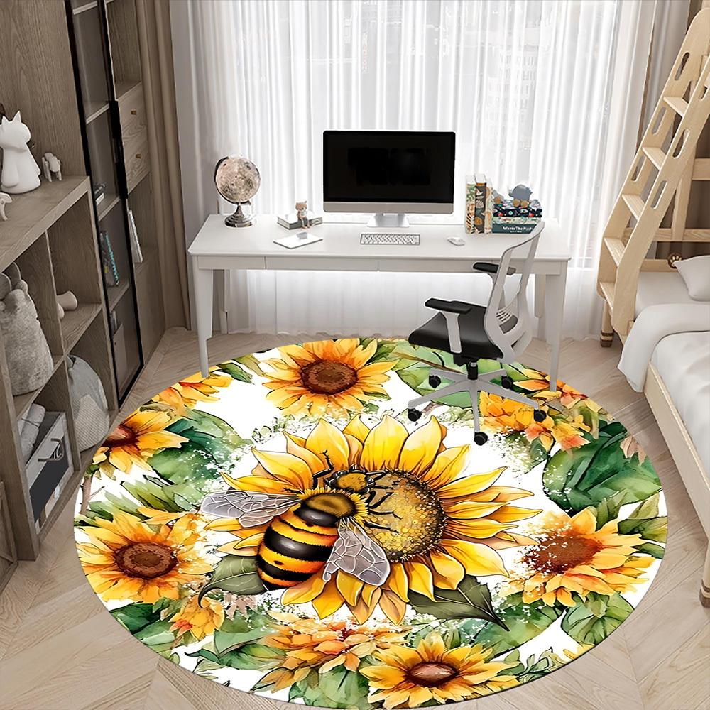 1pc Sunflower Bee Chair Carpet for Office, Non slip, Soft and Durable Office Rug