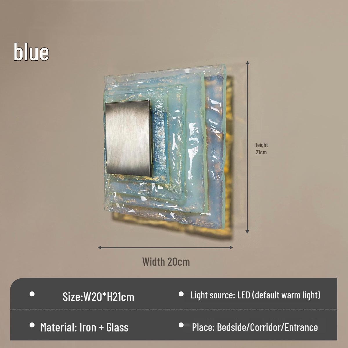 

Vintage Murano Blue Italian Glass Square Wall Light for Living Room or Bedroom Atmosphere