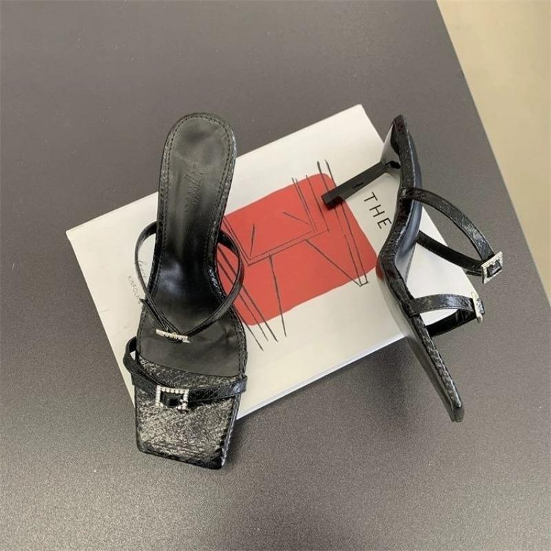 

Black square head high heels women s summer new thin heels open toes wear cool slippers versatile casual women s shoes 35