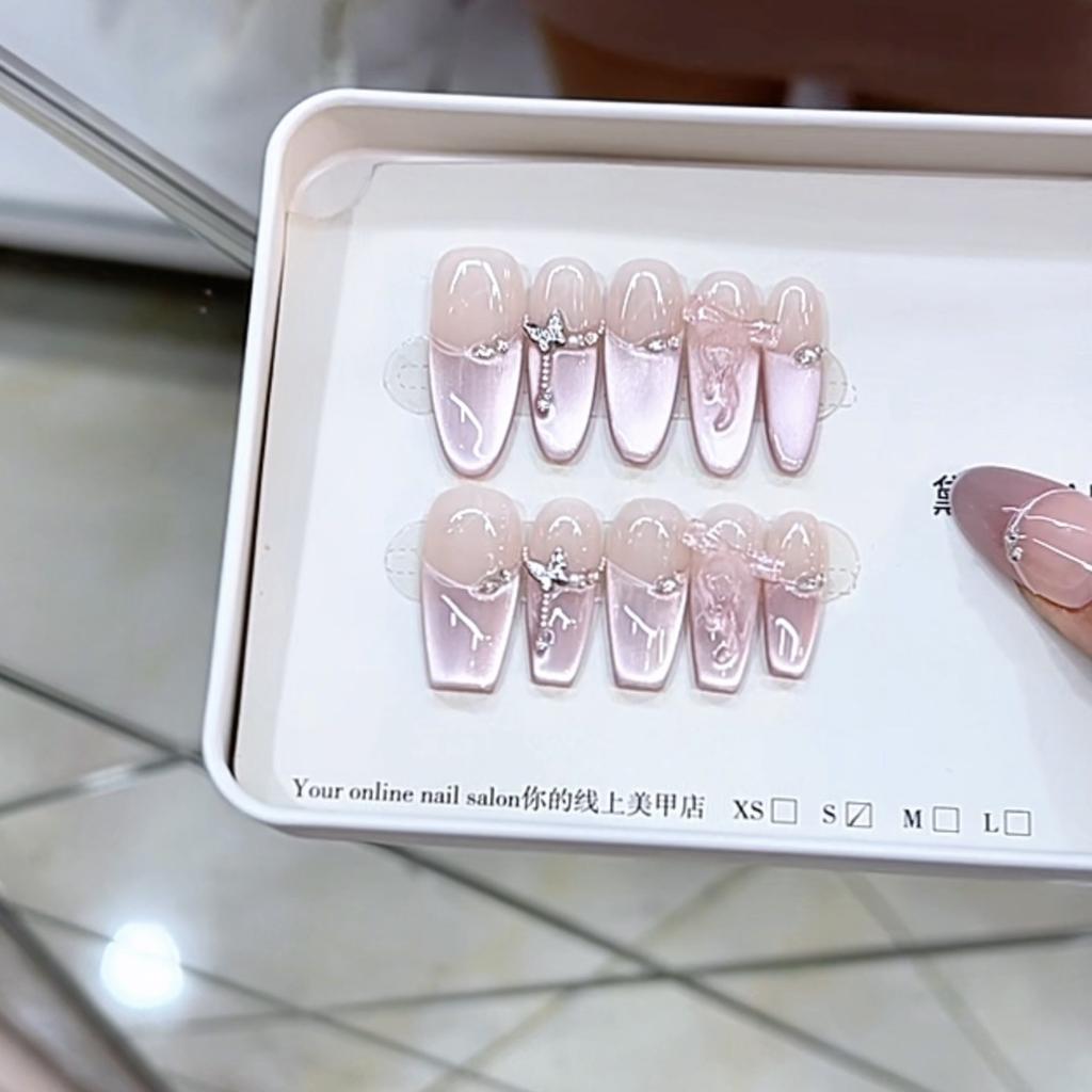 Pure Hand-wearing Armor New Style Slightly Sweet Girl Three-dimensional Pink Butterfly Cat Eye Style Nail Art Patch