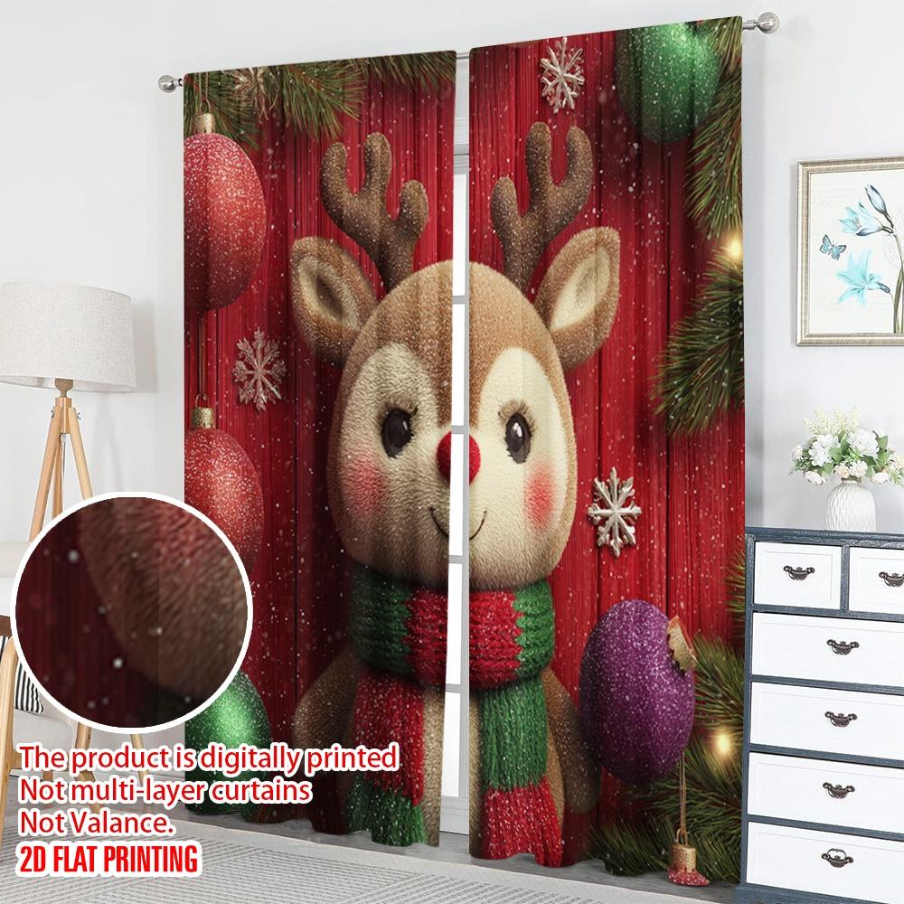 2pcs 2D flat printing Happy Christmas fashion curtains Christmas Reindeer Bauble Tree Digital Printed Polyester Drapes Festive