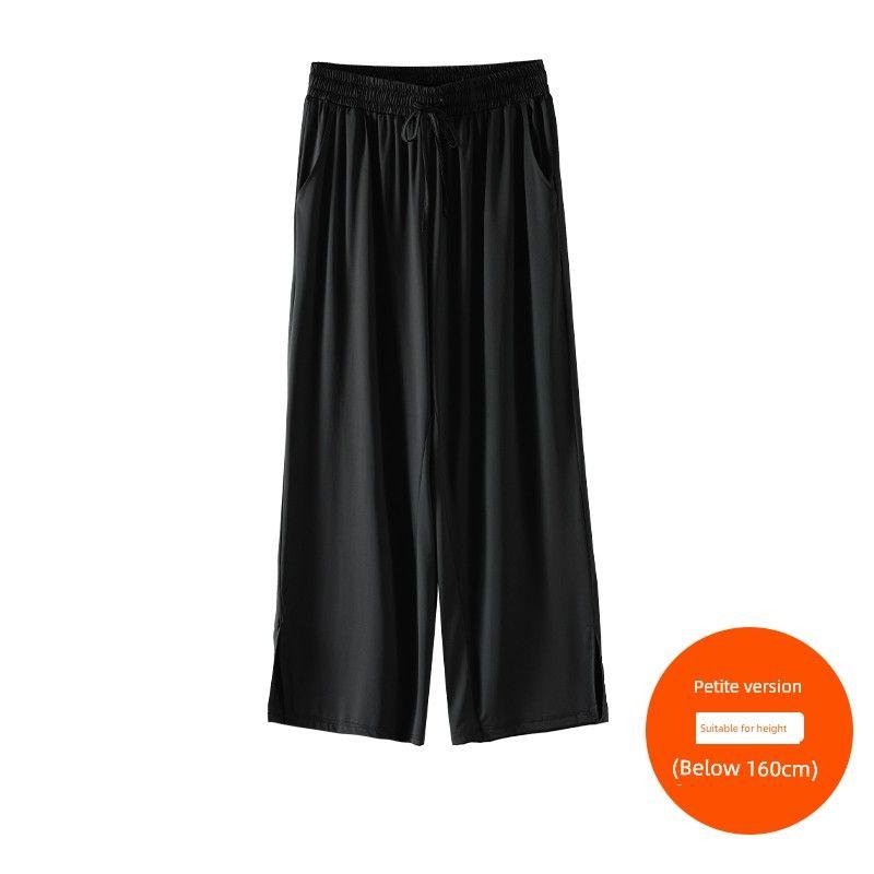 Plus size women clothing [Ice Silk Cool Pants] Three Pants Length Early Autumn New Chubby Girl High Waist Straight Split Wide Leg Pants