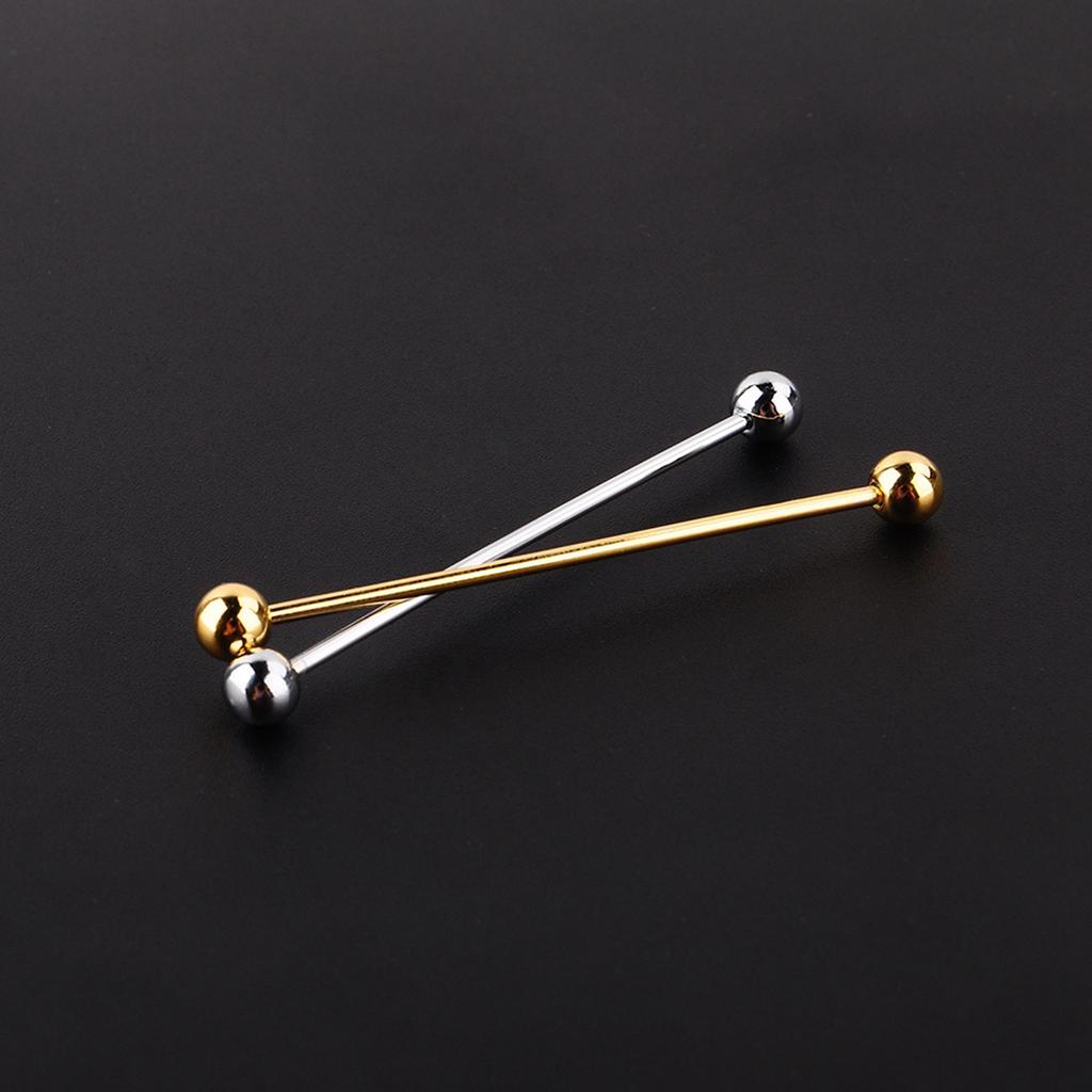 2 Pcs Men Gold Plated Tone Steel Collar Tie Pin Stud Barbell Bar Clip Clasp Brooch 6CM