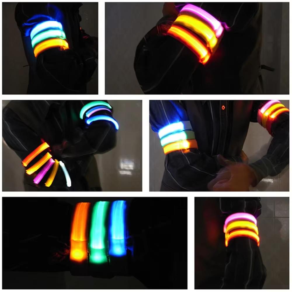 2Pcs LED Light Luminous Armband Bracelet Night Reflective Safety Belt Outdoor Sports Night Running Cycling Leg Arm Band Unisex