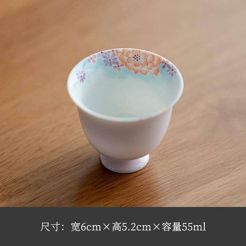 

2pc/lot Hand Drawn Flower Pink Beige High Foot Teacup Zen Tea Bowl Mug Tea-tasting Fragrance Cup Jianzhan Master Cups Gift 55ml
