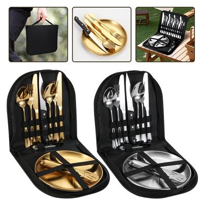 Picnic Tableware Stainless Steel Knives, Forks, Spoons, Barbecue Trays, Food Clips, Combination, Portable Tableware Set