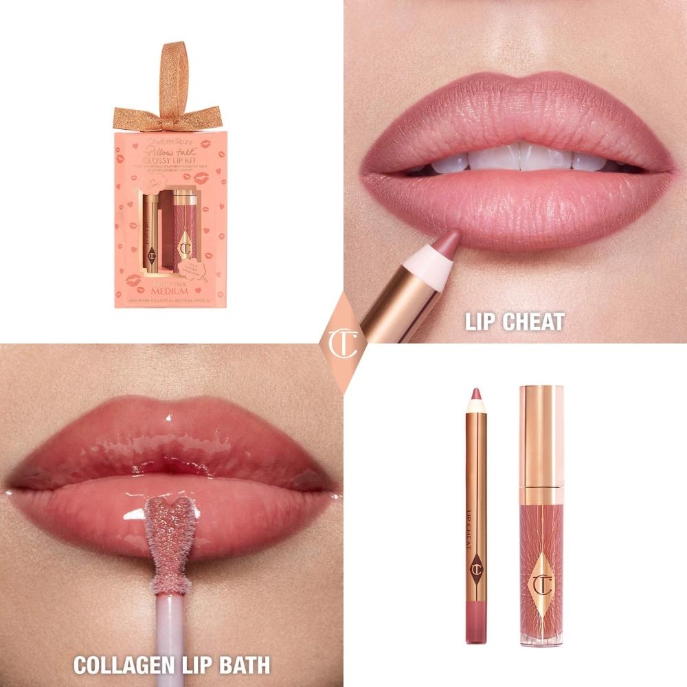 Charlotte Tilbury Mini Pillow Talk Glossy Lip Duos  Collagen Lip Bath 2.6ml   Lip Cheat 0.8g